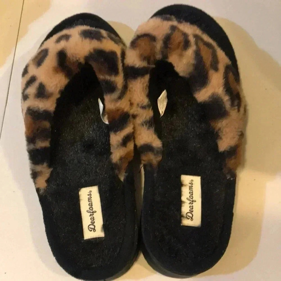 Dearfoams Animal Print Soft Faux Fur Thong Slippers Size Large 9-10 - Picture 2 of 8